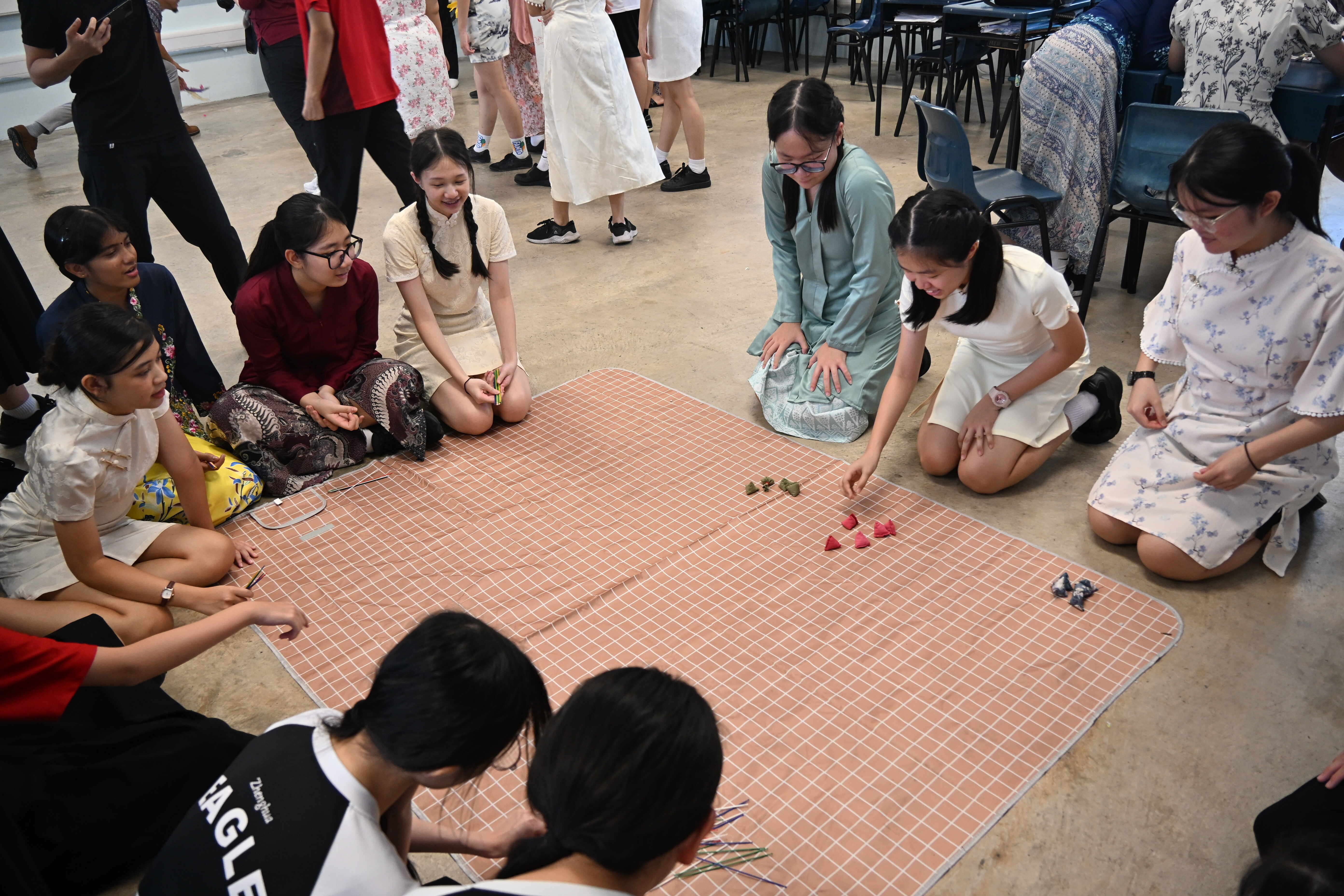 Playing traditional games in the classroom.