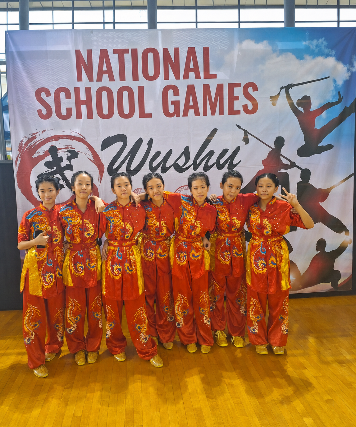 group of students in wushu costume