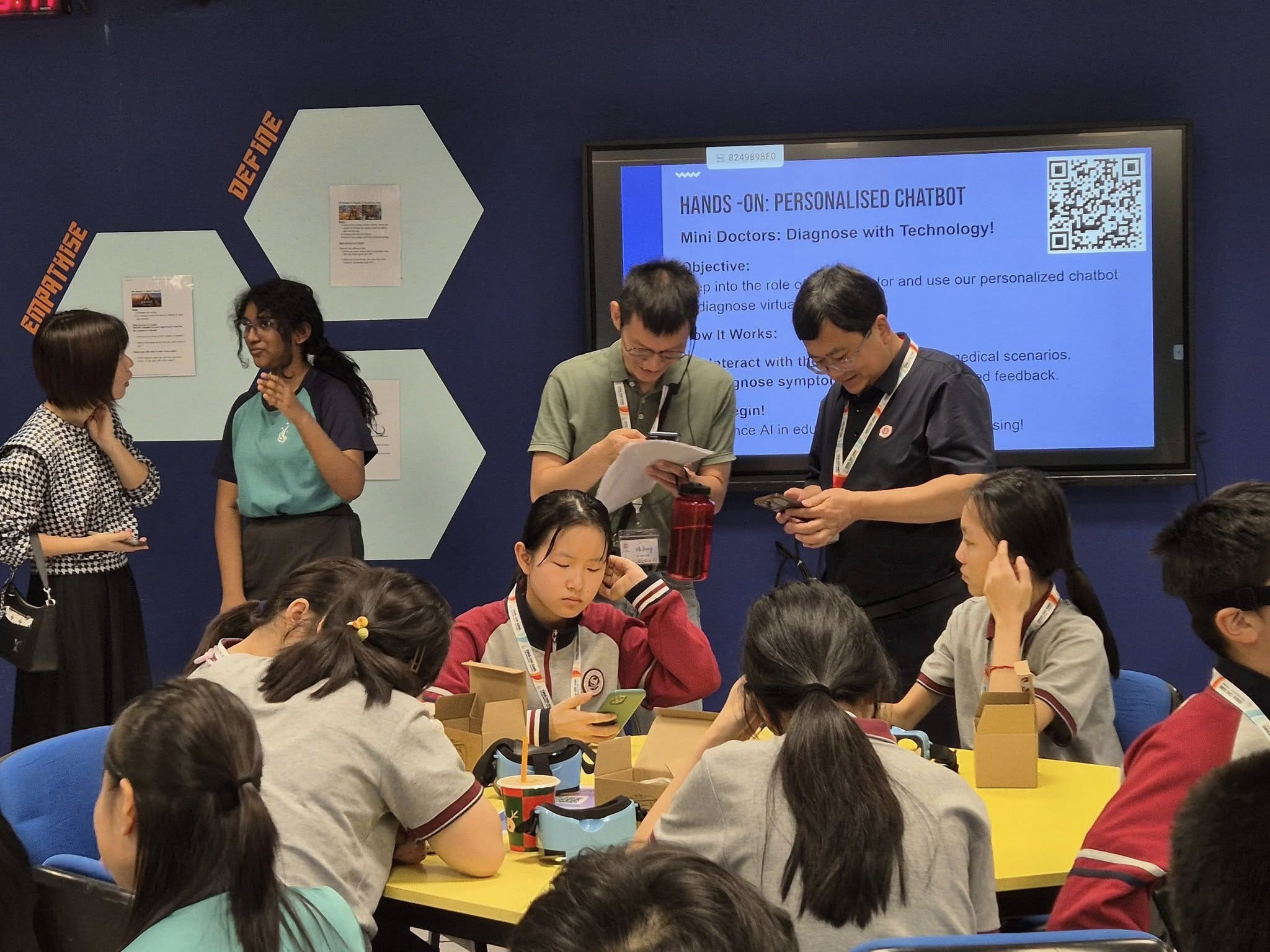 A group of people doing a virtual reality activity with their mobile phones.