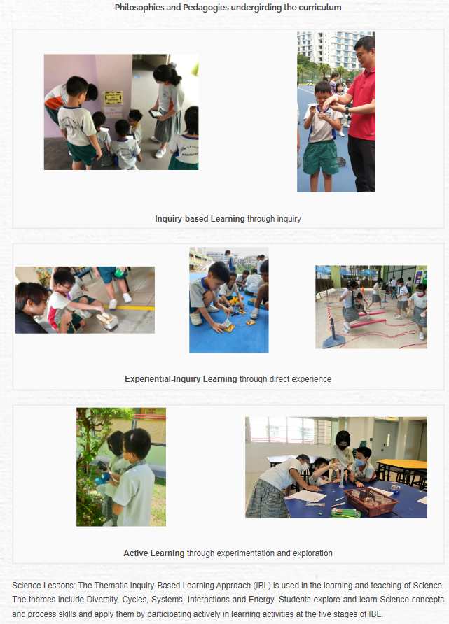 Collage of children engaged in inquiry-based, experiential, and active science learning activities in school settings.