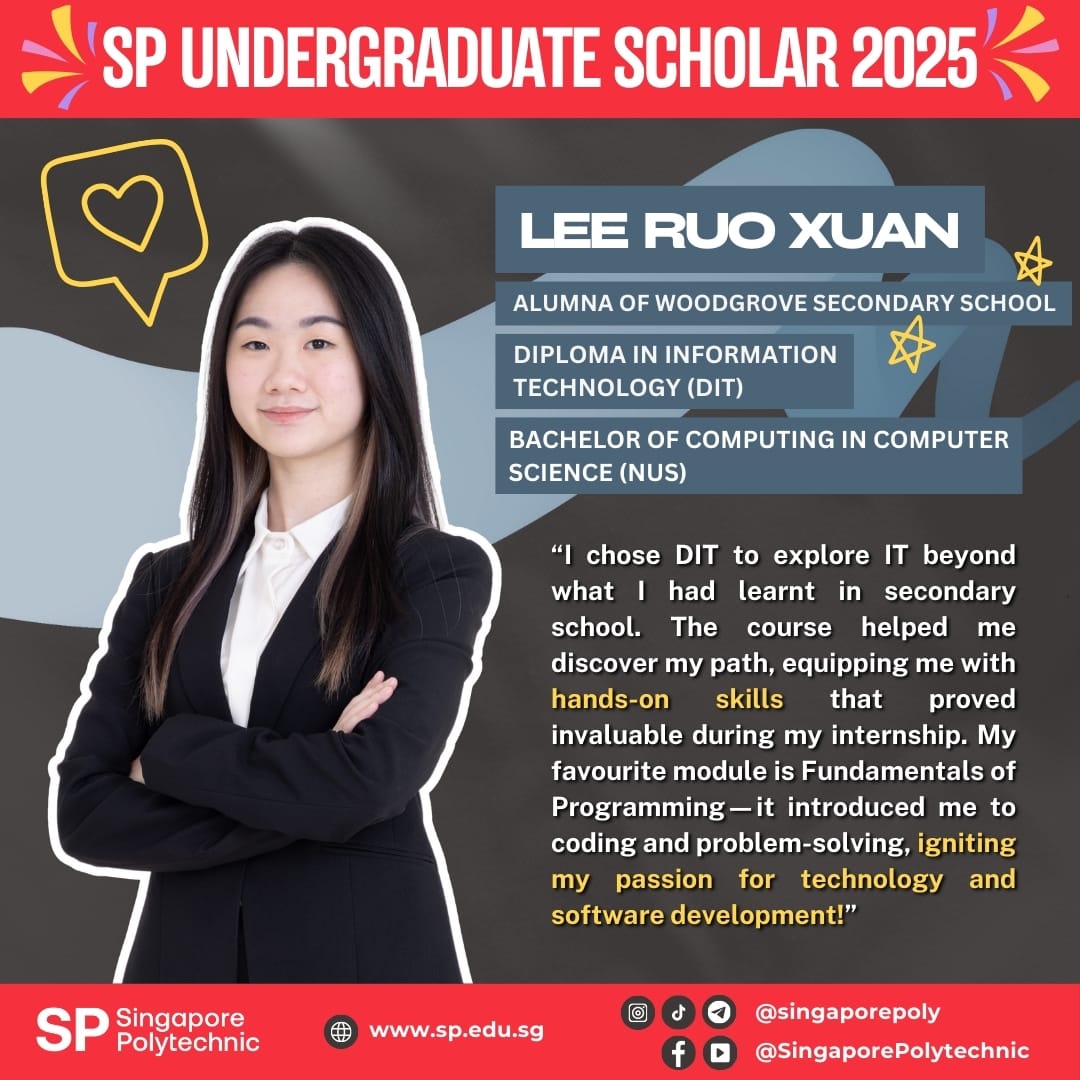 Singapore Polytechnic 2025 Undergraduate Scholar Lee Ruo Xuan, a young woman in a black blazer with arms crossed.