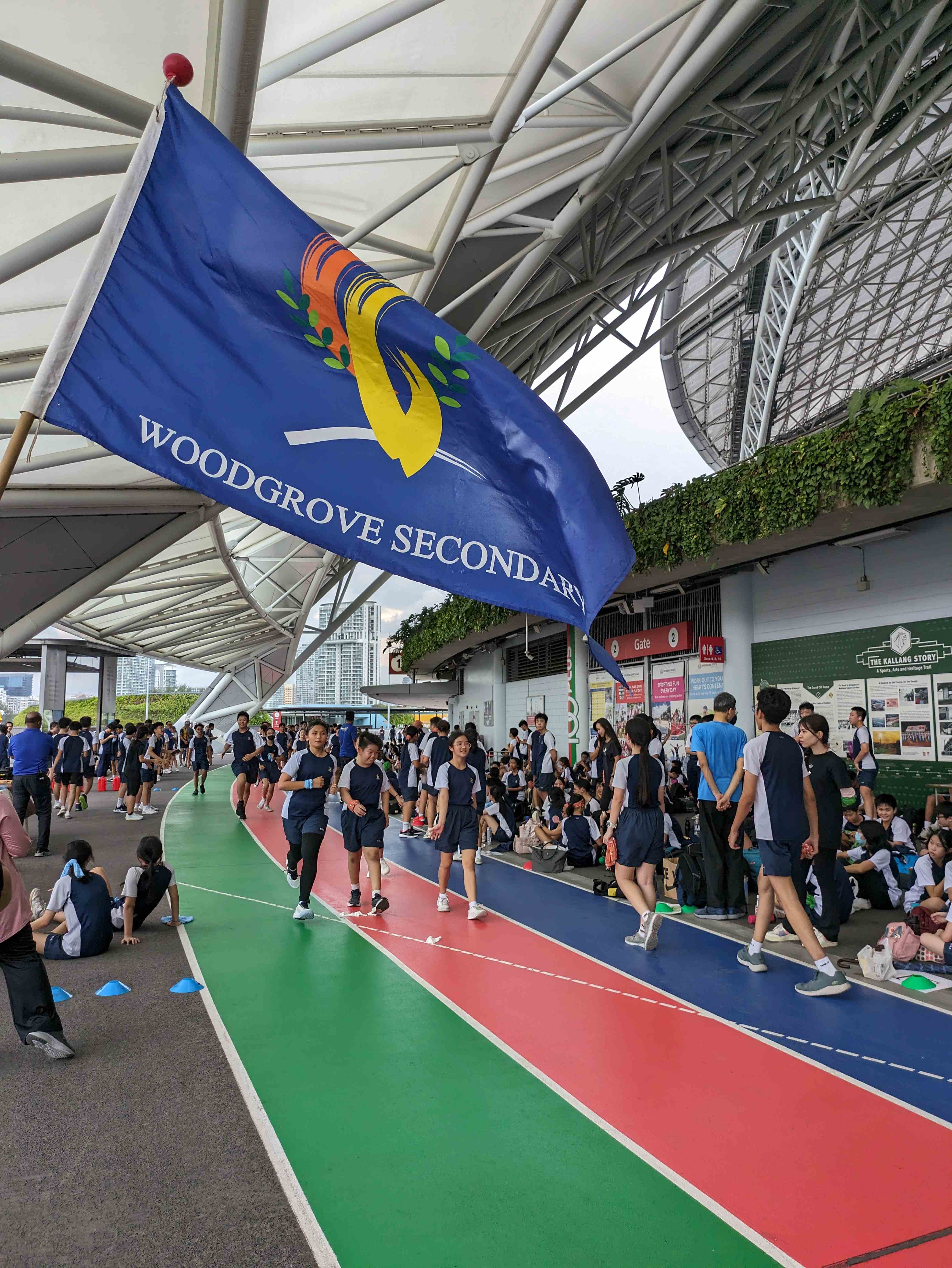 Woodgrove Secondary School flag during the cross country race.