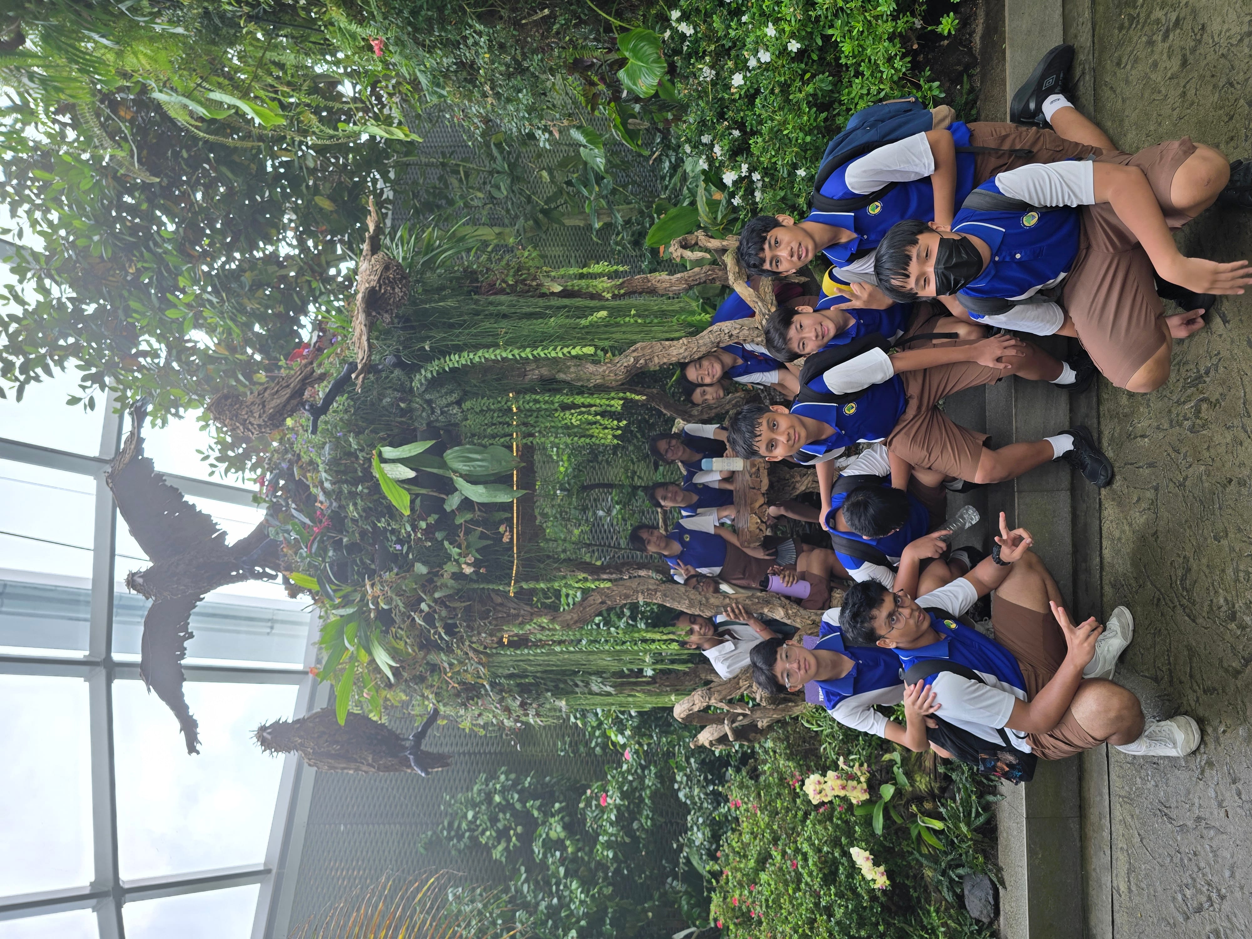 Students posing together during a Nature and Sustainability Tour at Gardens by the Bay.