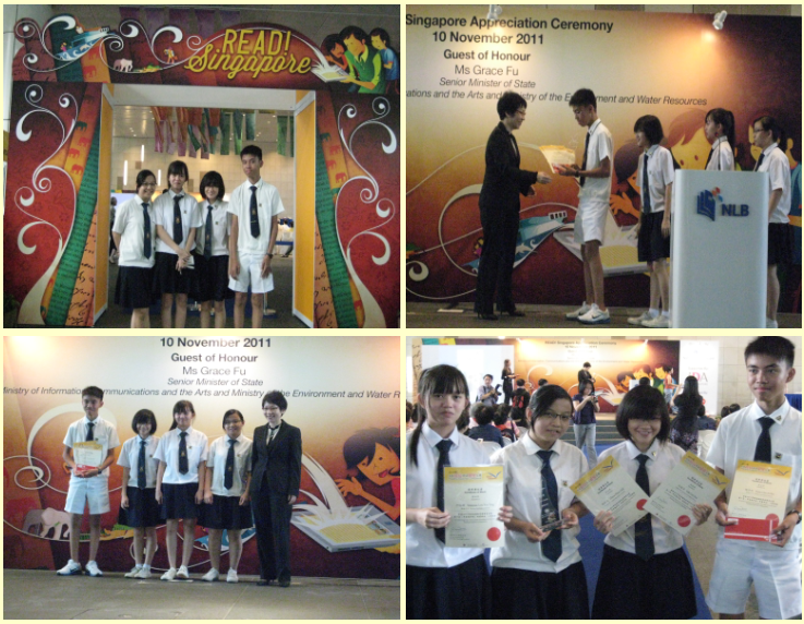 Students in uniforms at the Singapore Appreciation Ceremony on 10 November 2011, receiving awards and certificates.
