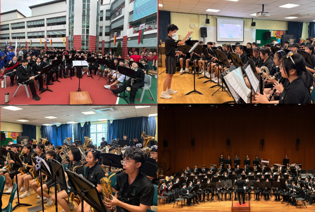 series of photos showing band students participating in band activities